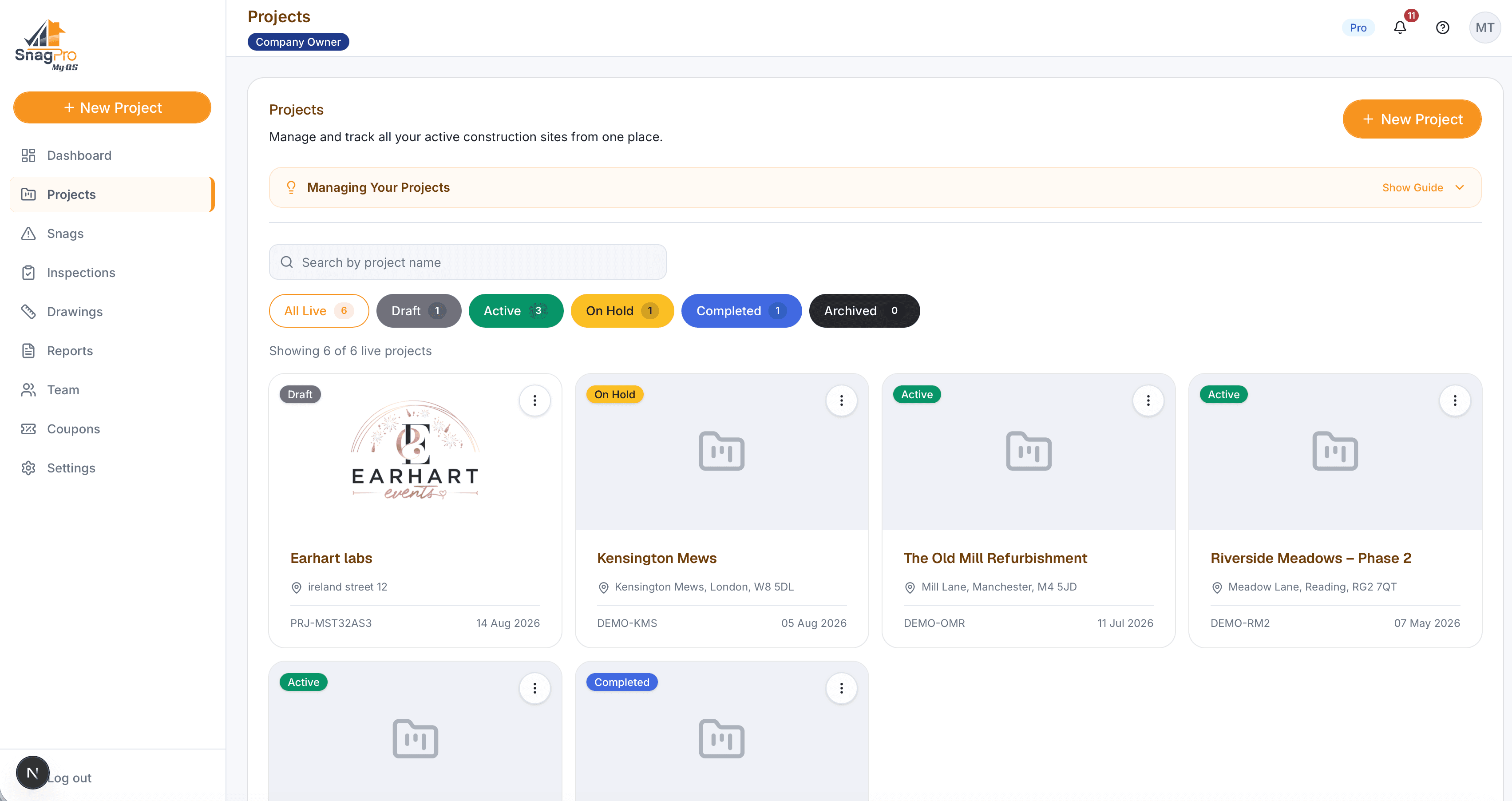 Snag Pro: Projects