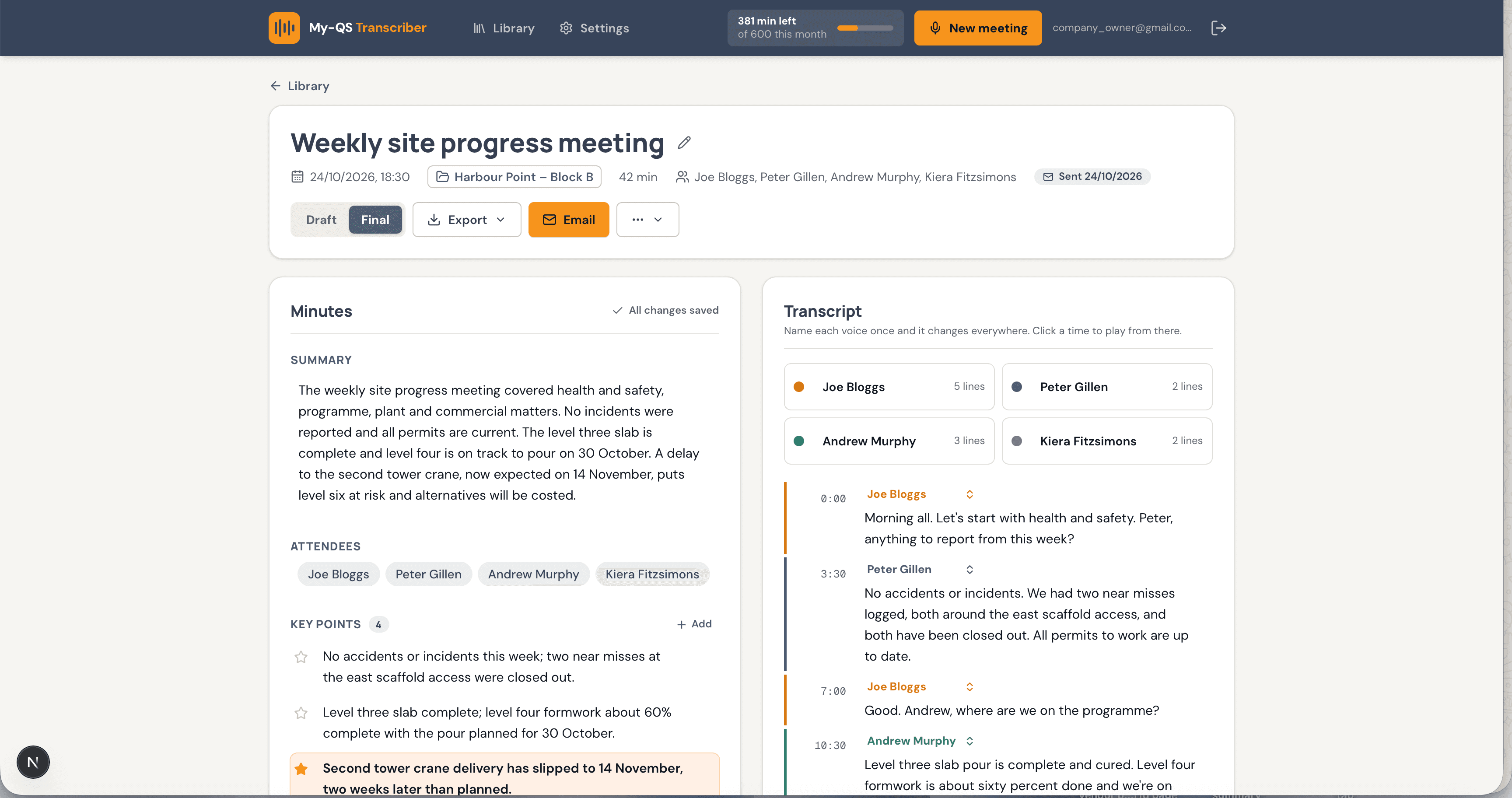 AI Meeting Transcriber: Minutes and transcript