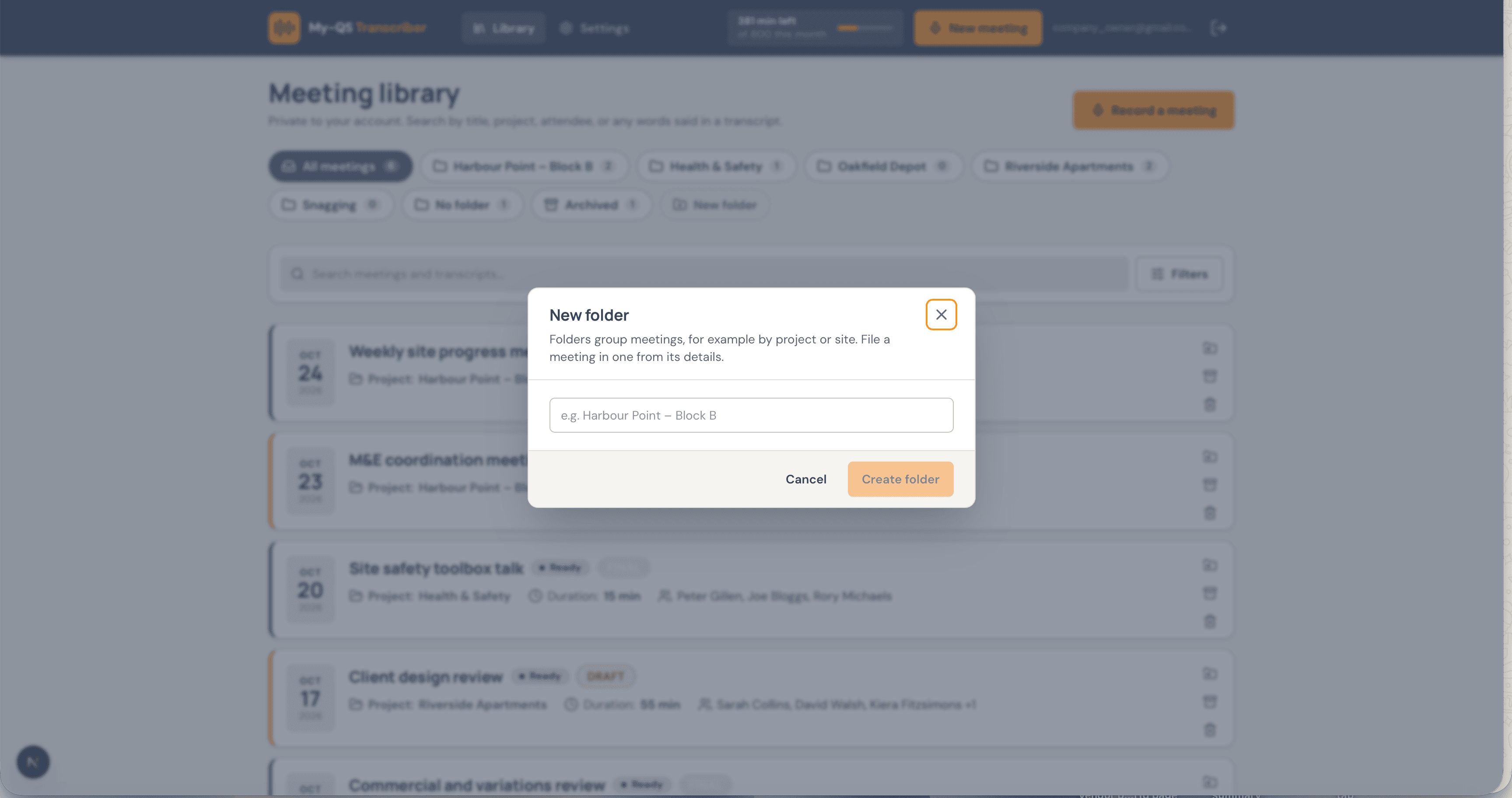 AI Meeting Transcriber: Folders