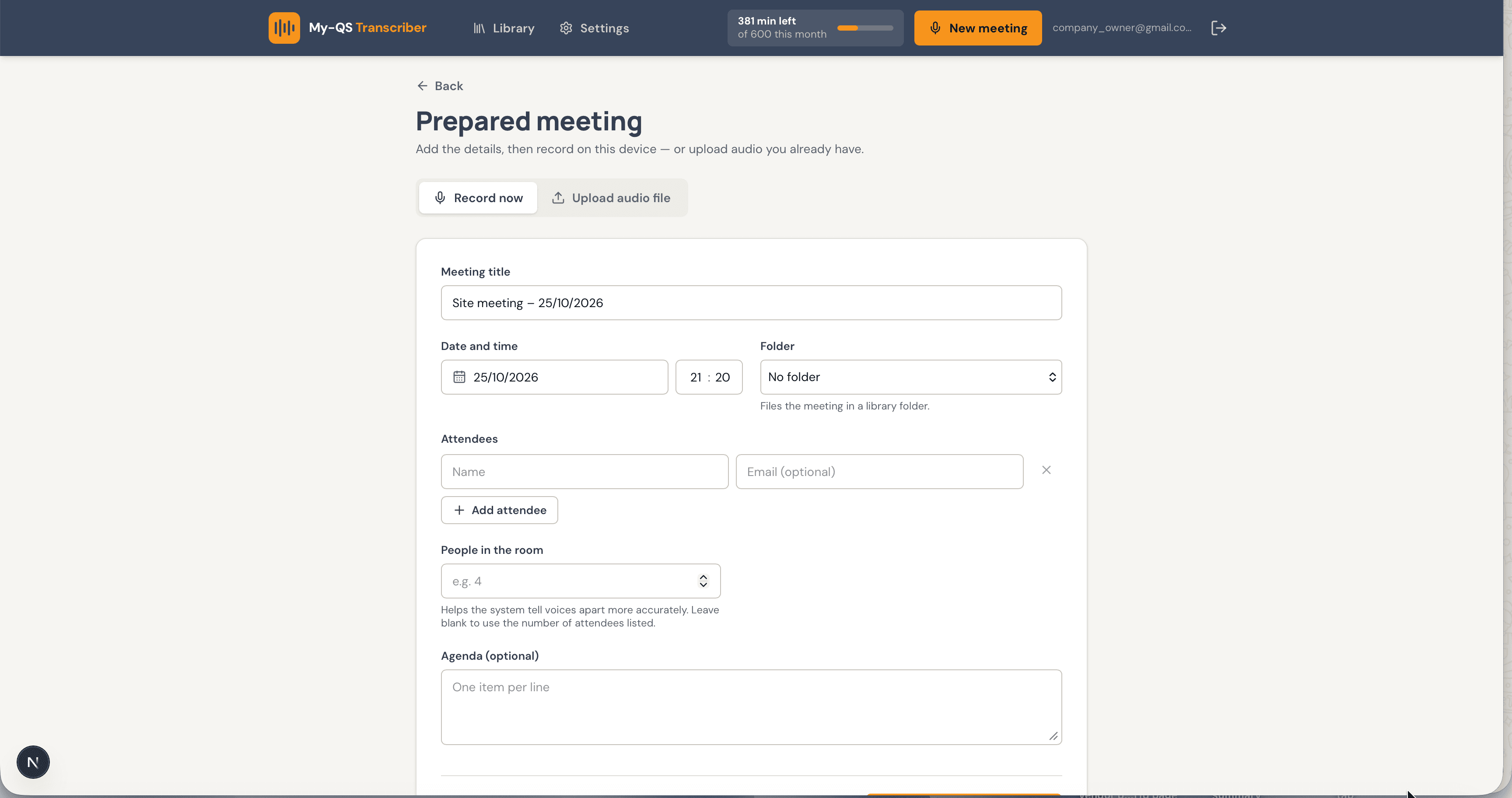 AI Meeting Transcriber: New meeting